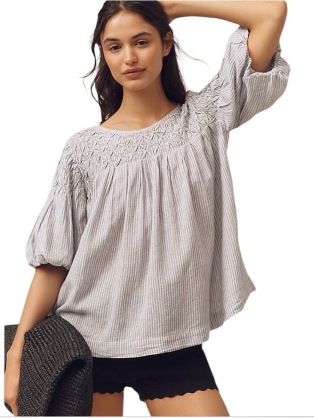 NWT Anthropologie Liza Puff Sleeve Smocked Top Blue Stripe XS Sold Out